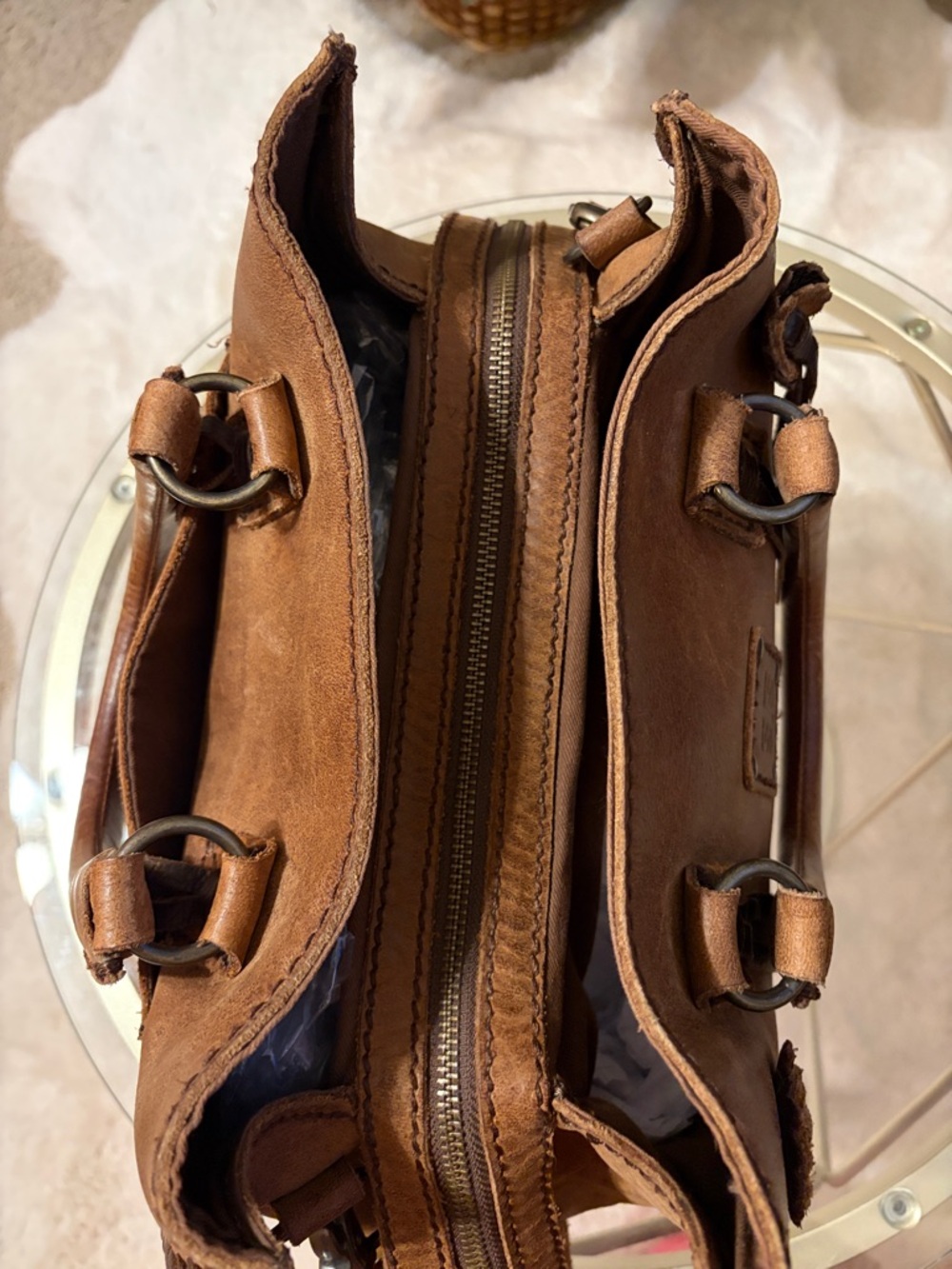STS Ranchwear Sheridan Flower Leather Top Double Handle Brown Whipstitch Satchel - Picture 4 of 16